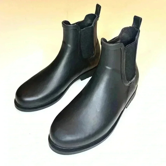 J. Crew Waterproof Rain Boots Booties Shoes Women's Size 7 Black Rubber Pull On - Picture 8 of 10